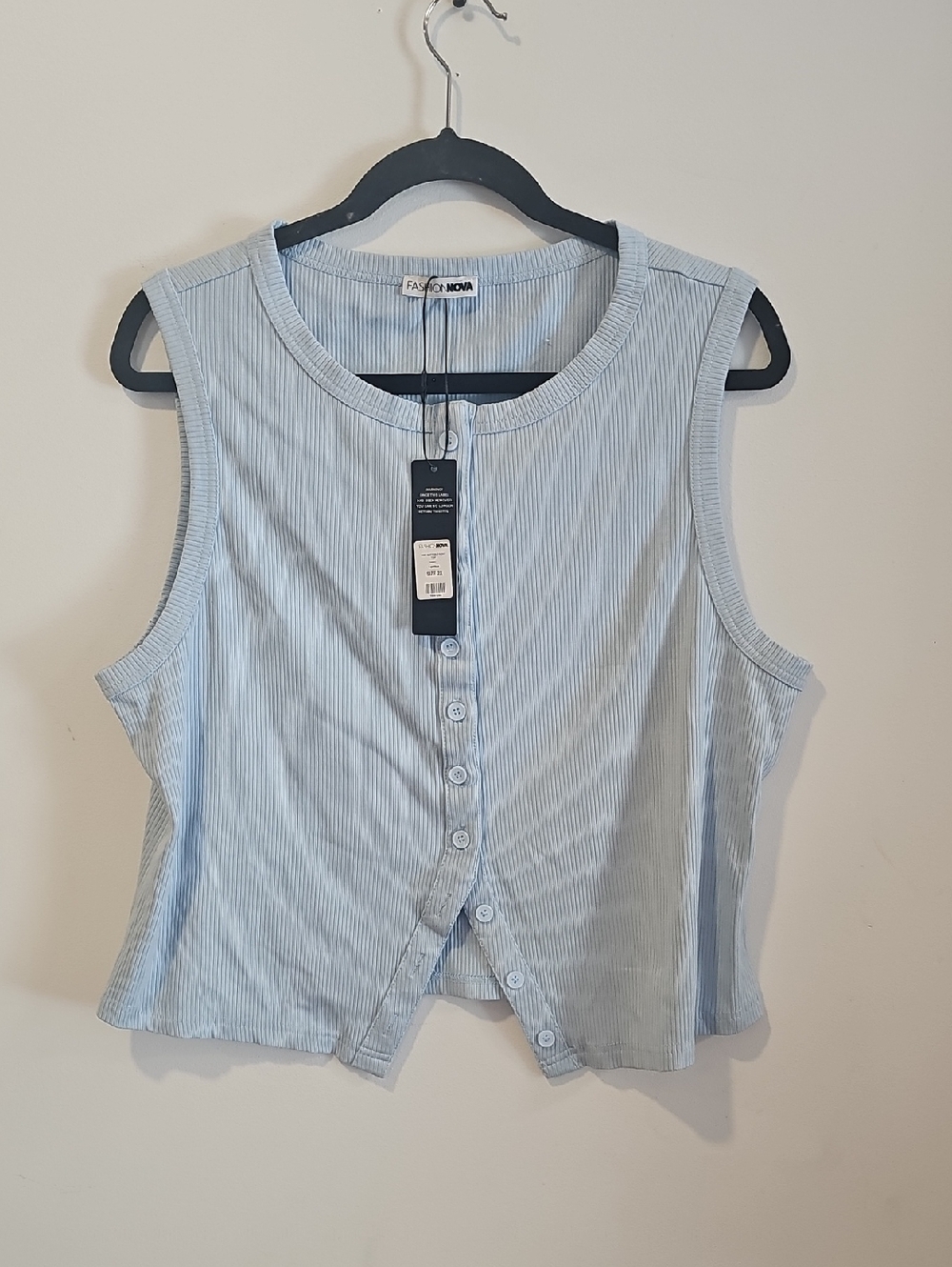 FASHION NOVA Light Blue Striped Sleeveless Button-Front Top